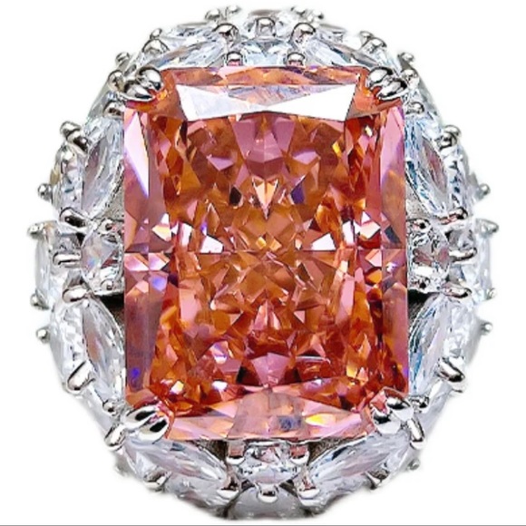 Large Morganite 925 Sterling Silver Cocktail Ring Size 7 - Picture 6 of 12